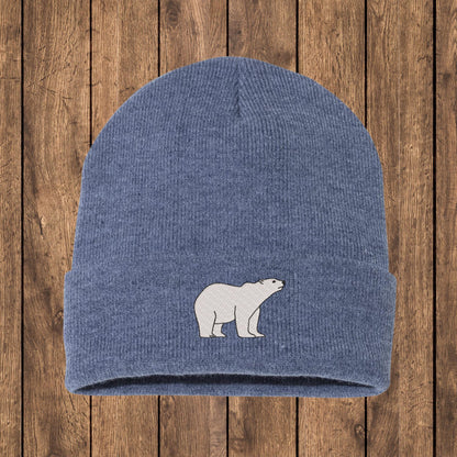 Embroidered Polar Bear Knit Beanie: Arctic Wildlife Hat