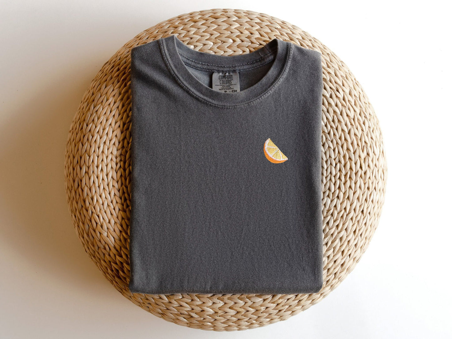 Embroidered Orange Slice T-shirt: Garment-Dyed Citrus Tee
