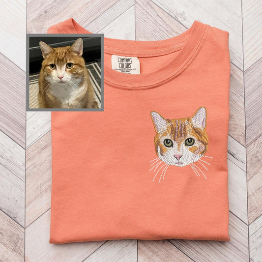Custom Embroidered Pigment Dyed Pet T-Shirt: Your Pet Embroidered on a Tee