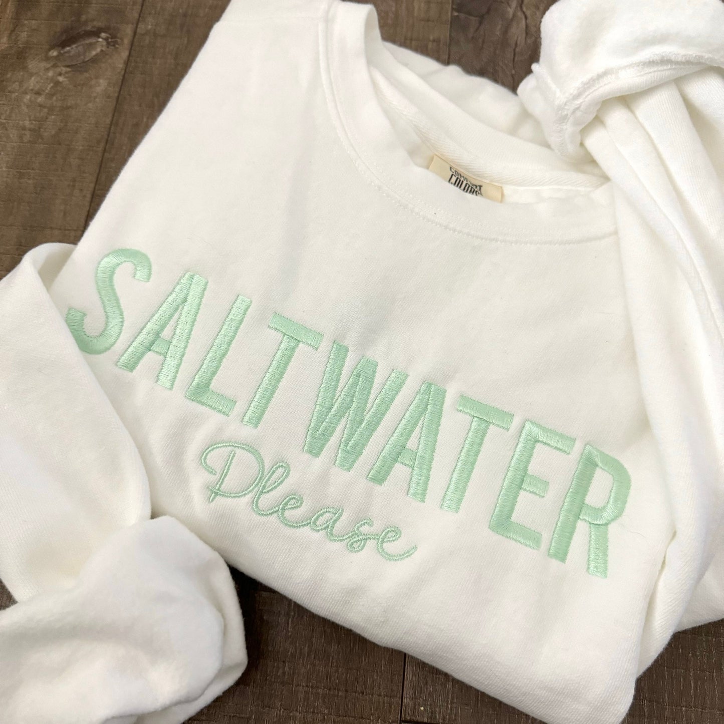 Embroidered 'Saltwater Please' Crewneck Sweatshirt - Coastal Apparel