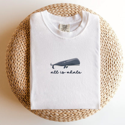 Embroidered Nautical Blue Whale T-Shirt: Pigment-Dyed Coastal Tee