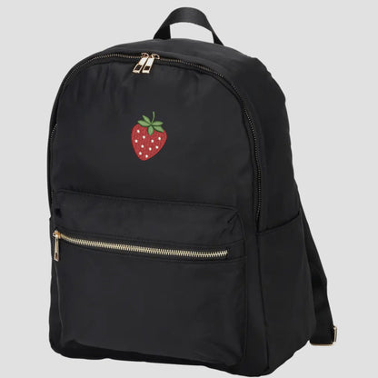 Embroidered Strawberry Backpack: Trendy School Book Bag