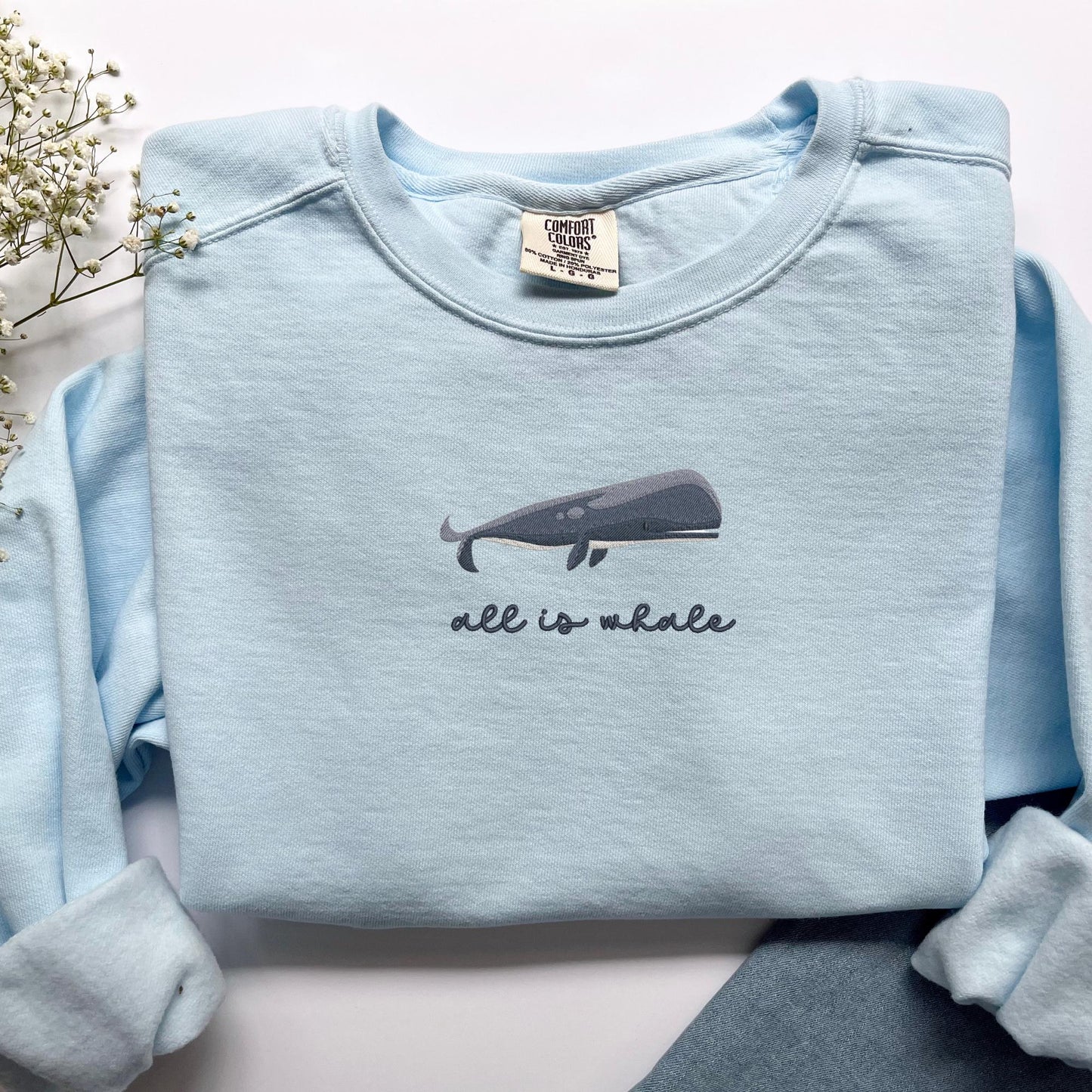 Embroidered Blue Whale Sweatshirt: Coastal Preppy Crewneck