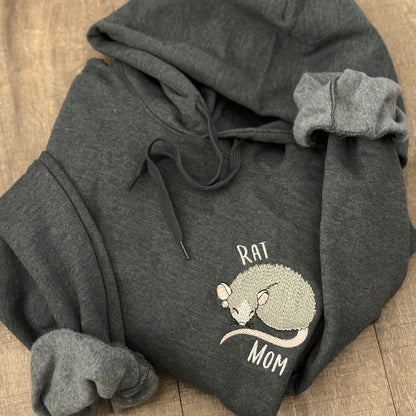 Embroidered Rat Mom or Rat Dad Hoodie: Fancy Rat Lover Sweatshirt