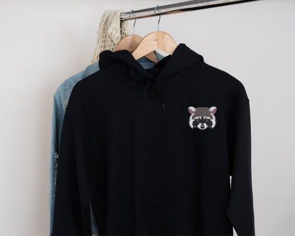 Embroidered Raccoon Face Hoodie on Gildan