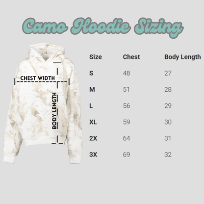 Unisex Bigfoot Embroidered Hoodie, White Oak Camo Pullover, Sasquatch Hiking Apparel