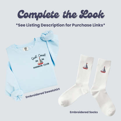 Embroidered East Coast Harbor Club Pigment Dyed T-Shirt: Coastal Preppy Summer Tee