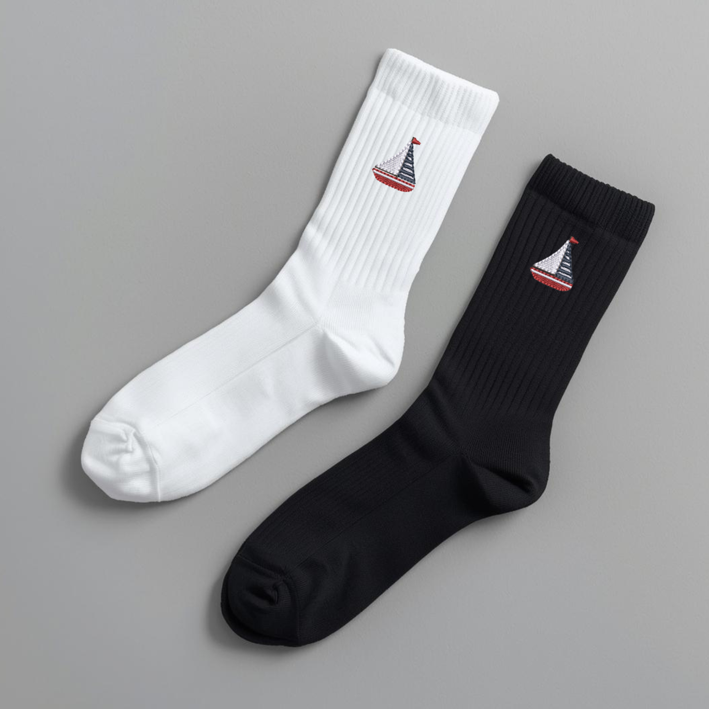 Embroidered Sailboat Crew Socks