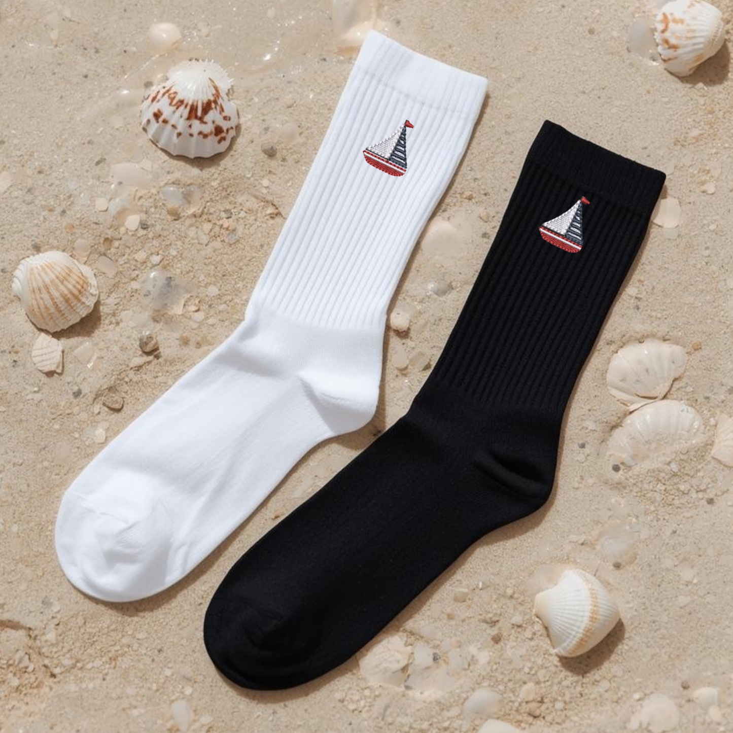 Embroidered Sailboat Crew Socks