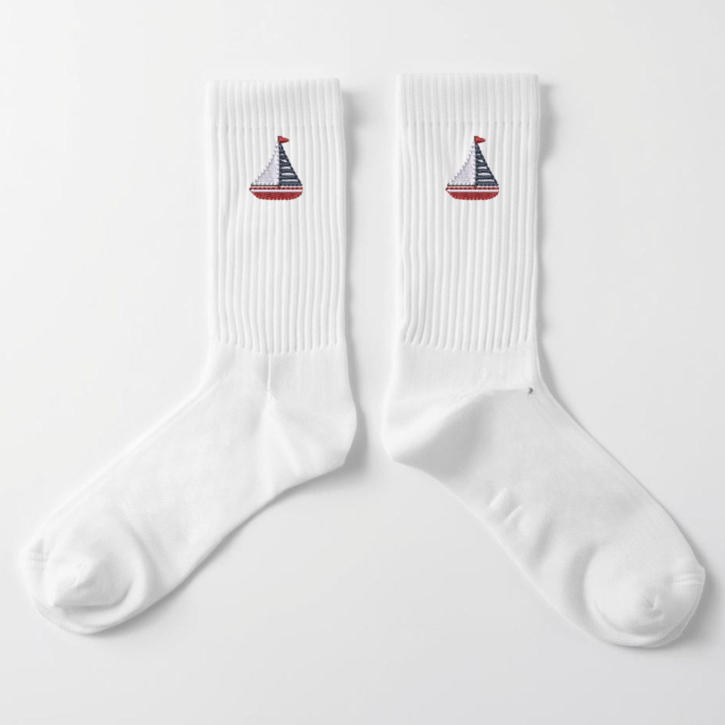 Embroidered Sailboat Crew Socks