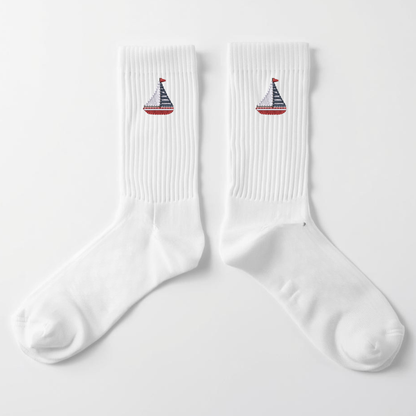 Embroidered Sailboat Crew Socks