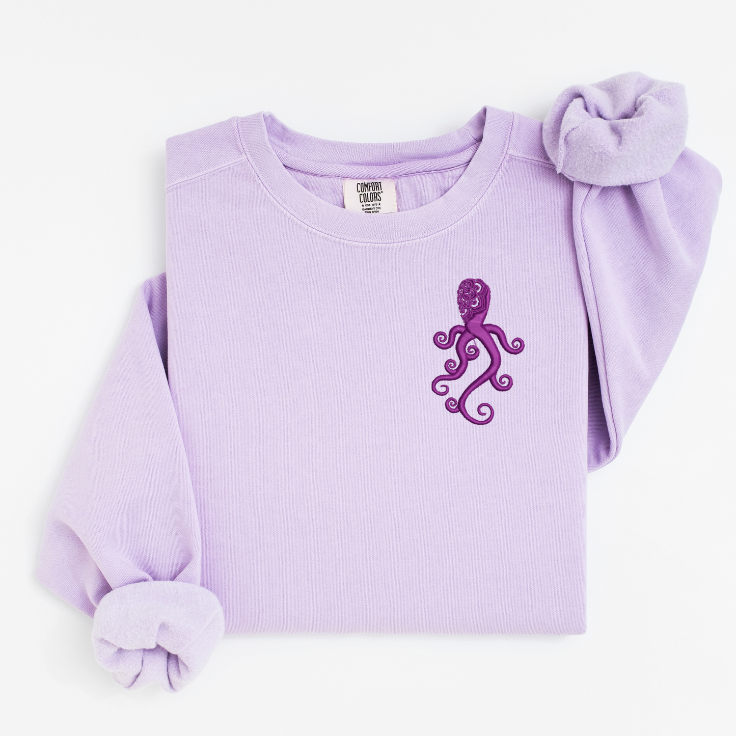 Embroidered Octopus Mandala Sweatshirt: Garment-Dyed Cotton