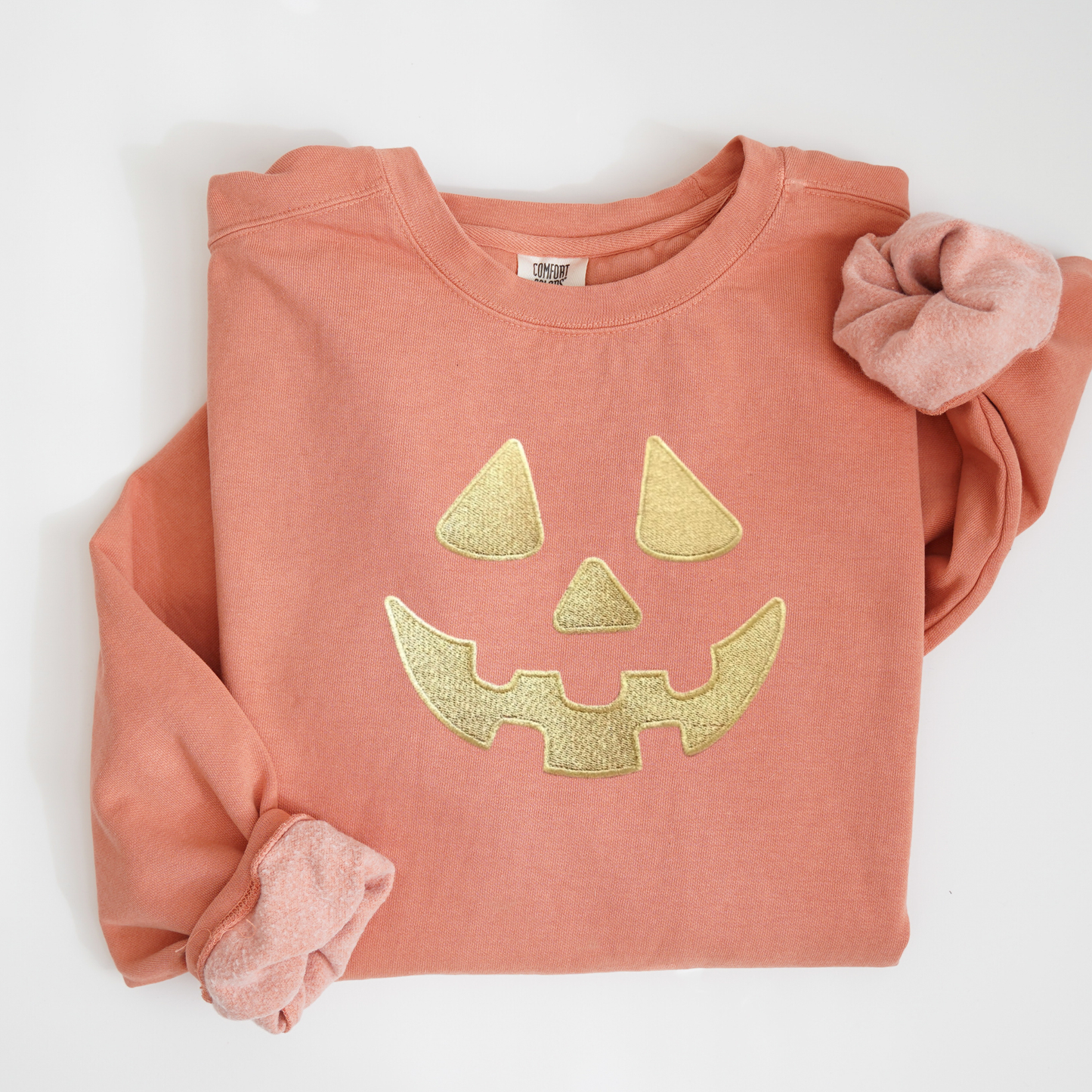 Embroidered Pumpkin Face Sweatshirt: Pastel Halloween Crewneck