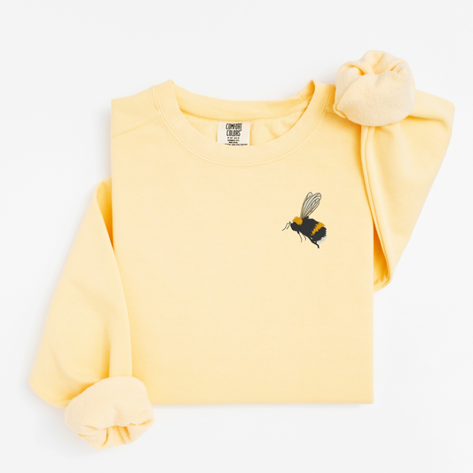 Embroidered Bumblebee Sweatshirt: Vintage Garment-Dyed Honeybee Crewneck
