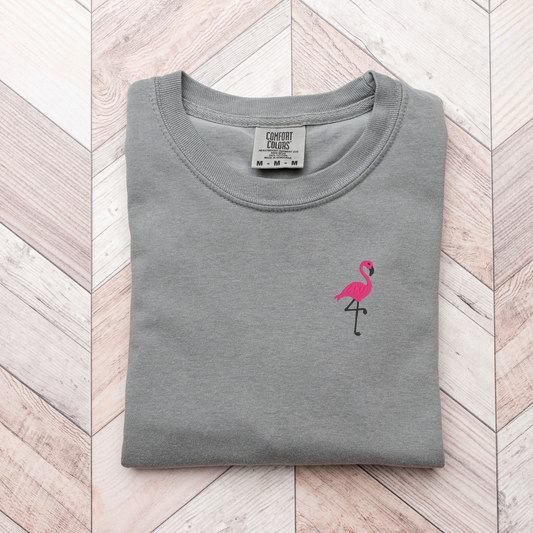 Embroidered Flamingo T-shirt: Tropical Beach Top