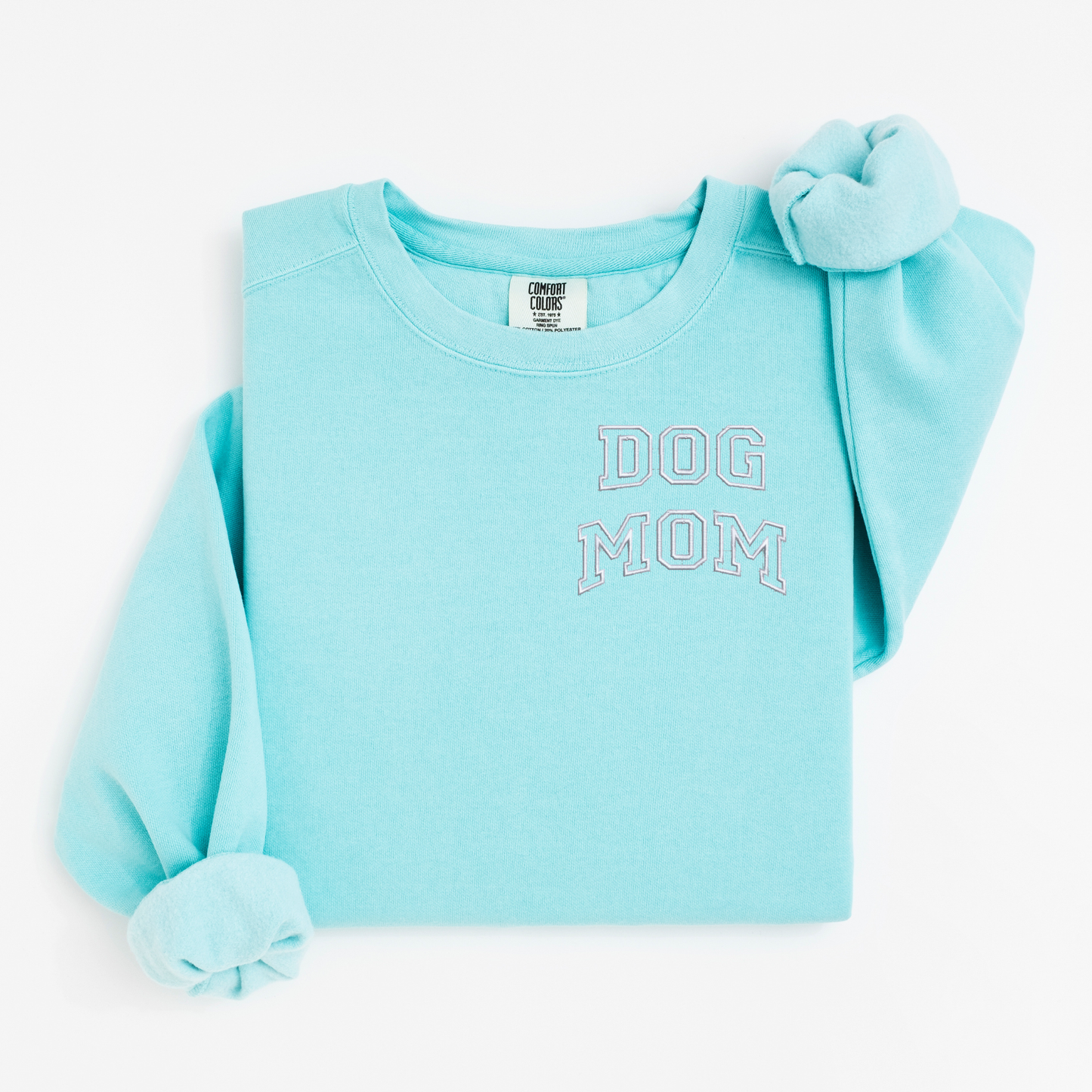 Embroidered Dog Mom and Pawprint Pigment Dyed Sweatshirt: Trendy Oversized Dog Owner Sweater