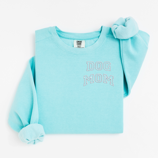 Embroidered Dog Mom and Pawprint Pigment Dyed Sweatshirt: Trendy Oversized Dog Owner Sweater