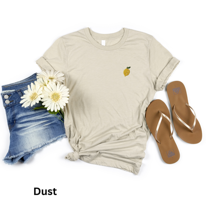 Embroidered lemon tee, Women’s mini lemon stitched tshirt, fruit shirts