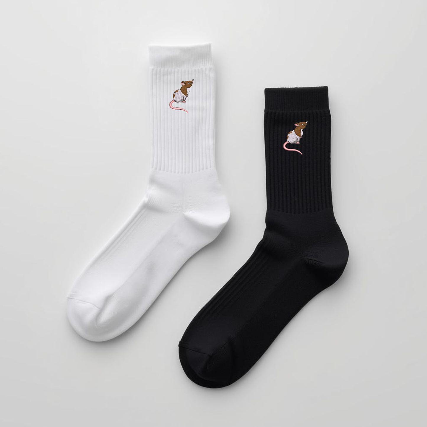 Embroidered Fancy Rat Crew Socks