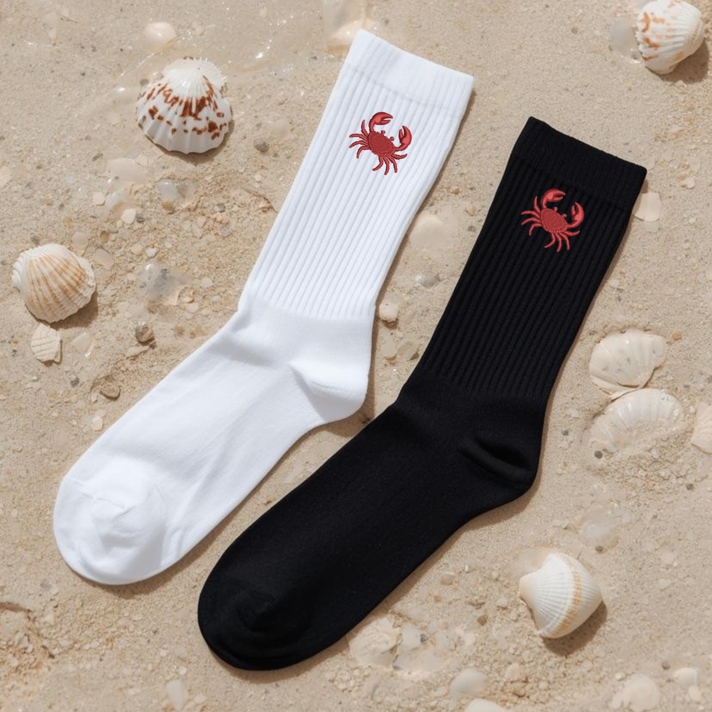 Embroidered Red Crab Crew Socks
