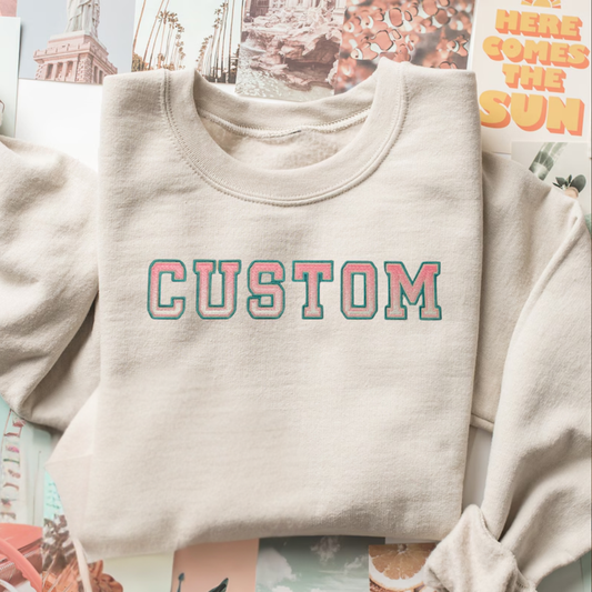 Custom Embroidered Ombré Text Sweatshirt: Varsity Letter Crewneck