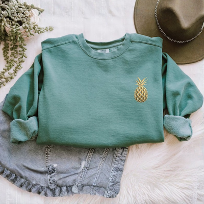 Embroidered Pineapple Sweatshirt: Garment-Dyed Crewneck Sweater