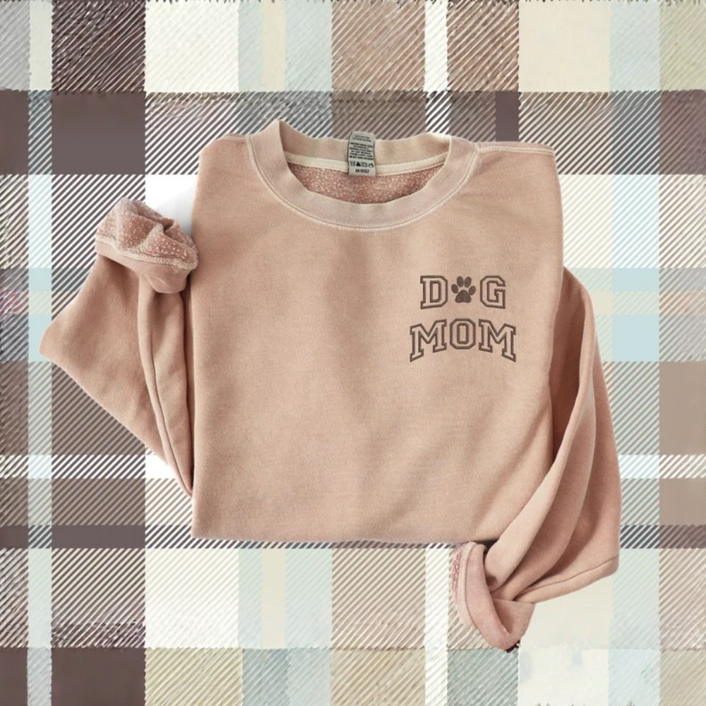 Embroidered Dog Mom Sweatshirt Pigment Dyed Crewneck Sweatshirt