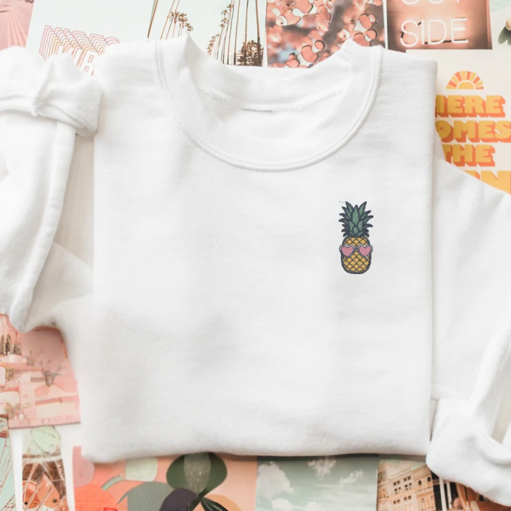 Embroidered Pineapple Sweatshirt: Funny Fruit with Sunglasses