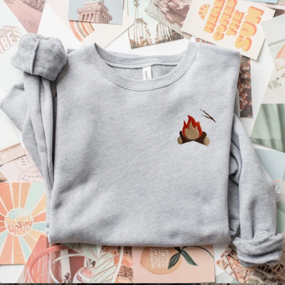 Embroidered Campfire S'more Crewneck Sweatshirt: Bonfire Camping Sweater