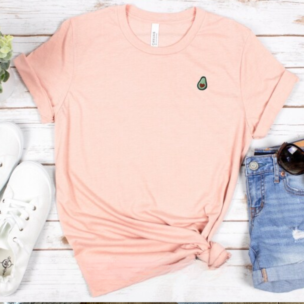 Embroidered Avocado Tee: Stitched Mini Fruit Shirt