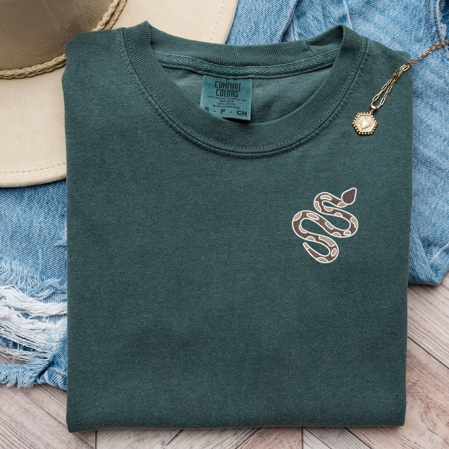 Embroidered Snake T-Shirt: Minimalist Serpent Tee