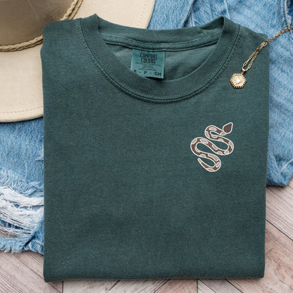 Embroidered Snake T-Shirt: Minimalist Serpent Tee