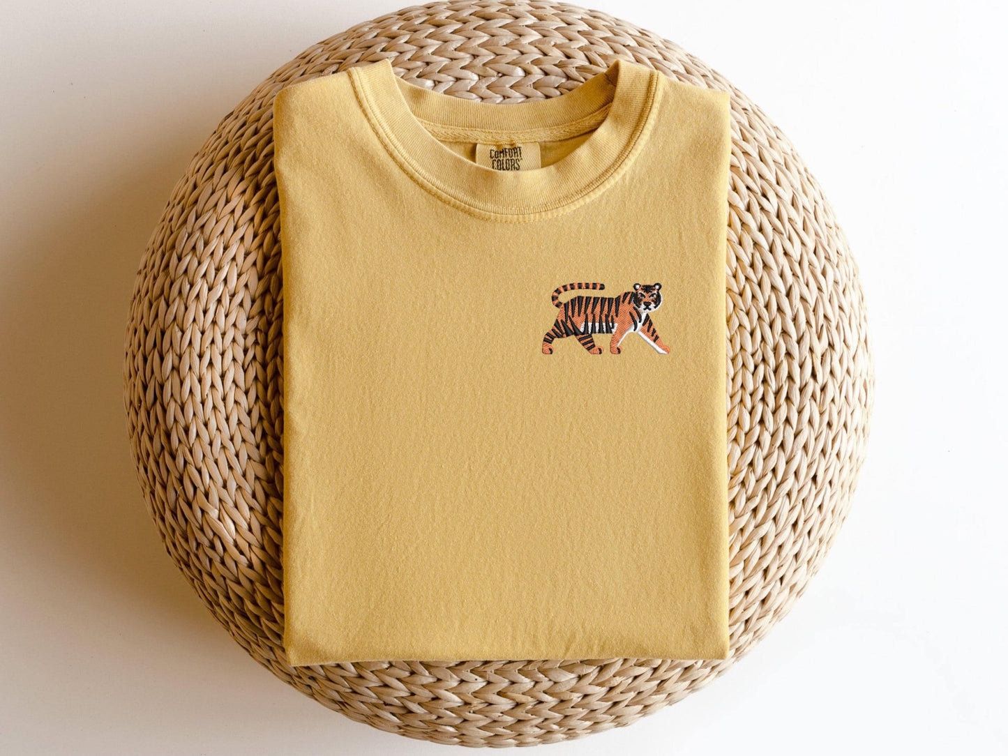 Embroidered Tiger T-Shirt: Pigment-Dyed Jungle Cat Tee