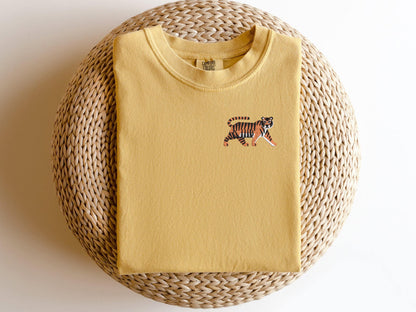 Embroidered Tiger T-Shirt: Pigment-Dyed Jungle Cat Tee