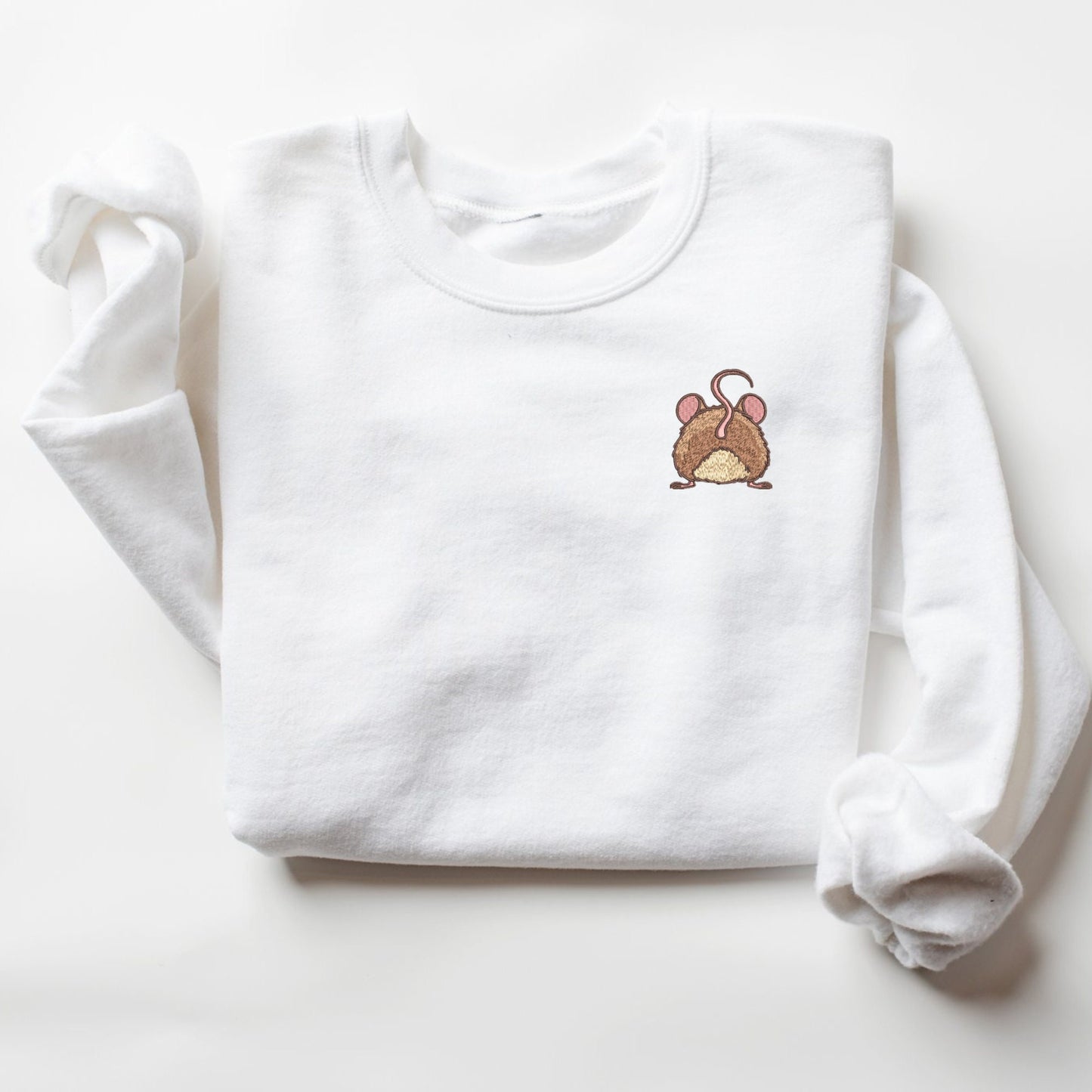 Embroidered Mouse Butt Crewneck Sweatshirt: Rodent Owner Gift