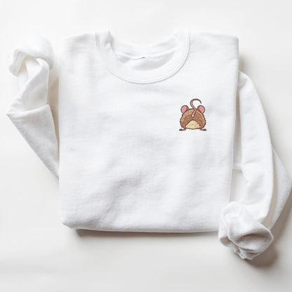Embroidered Mouse Butt Crewneck Sweatshirt: Rodent Owner Gift