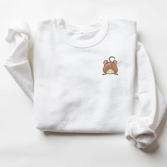 Embroidered Mouse Butt Crewneck Sweatshirt: Rodent Owner Gift