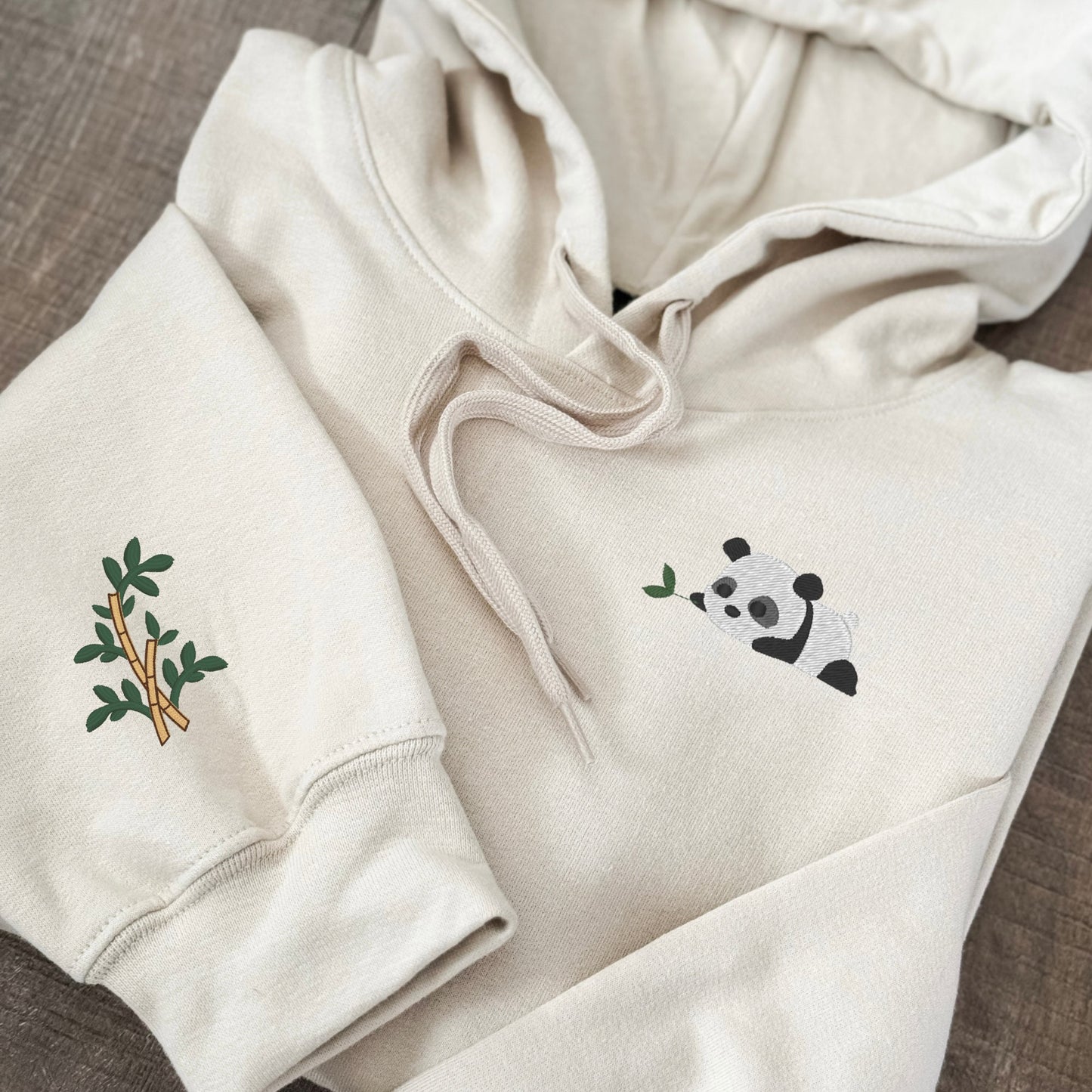 Embroidered Panda with Bamboo Sleeve Sweatshirt: Choose Crewneck Sweater or Hoodie