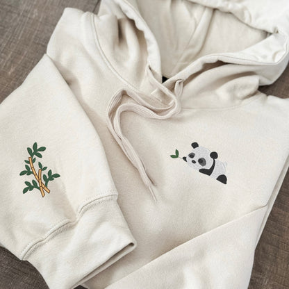 Embroidered Panda with Bamboo Sleeve Sweatshirt: Choose Crewneck Sweater or Hoodie