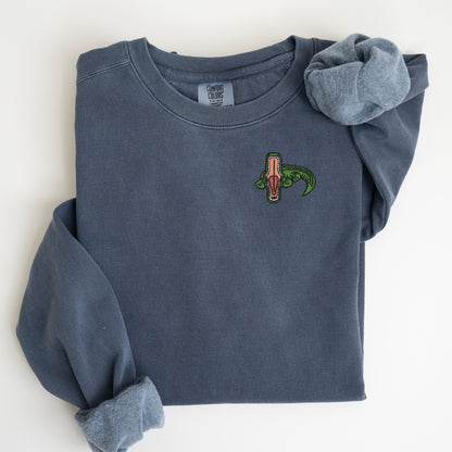 Embroidered Alligator Sweatshirt: Comfort Colors Crewneck Pullover
