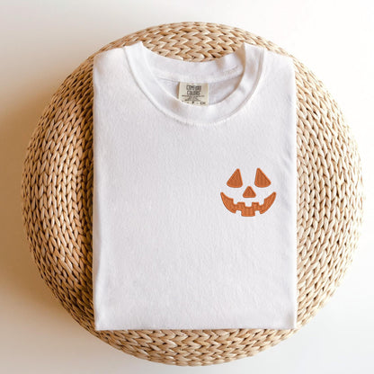 Embroidered Pumpkin Face T-Shirt: Pigment Dyed Halloween Tee