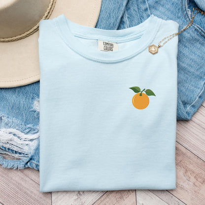 Embroidered Orange Blossom T-Shirt: Minimalist Fruit Tee, Summer Top