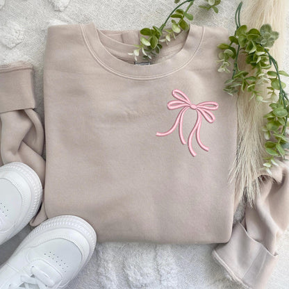 Embroidered Bow Crewneck Sweatshirt: Pigment-Dyed Coquette Pullover