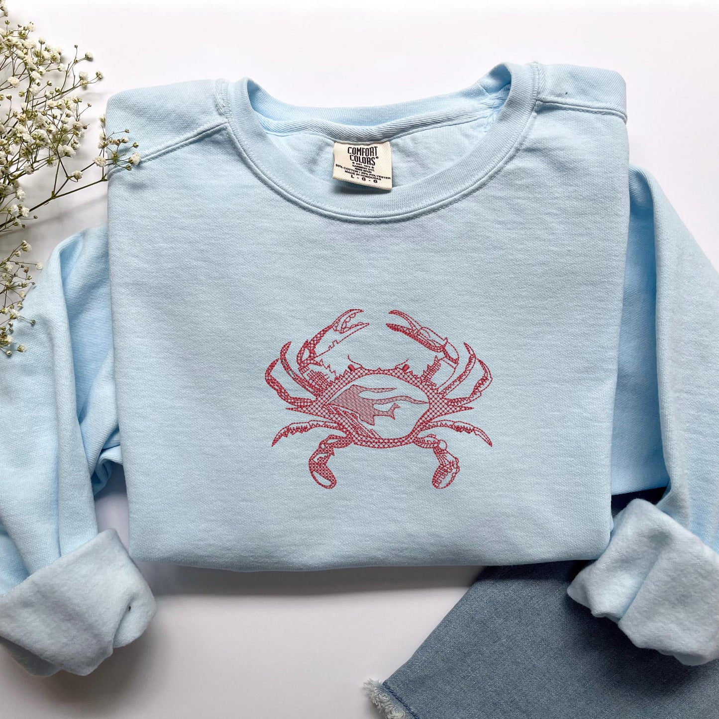 Embroidered Crab Sweatshirt: Pigment-Dyed Coastal Crewneck