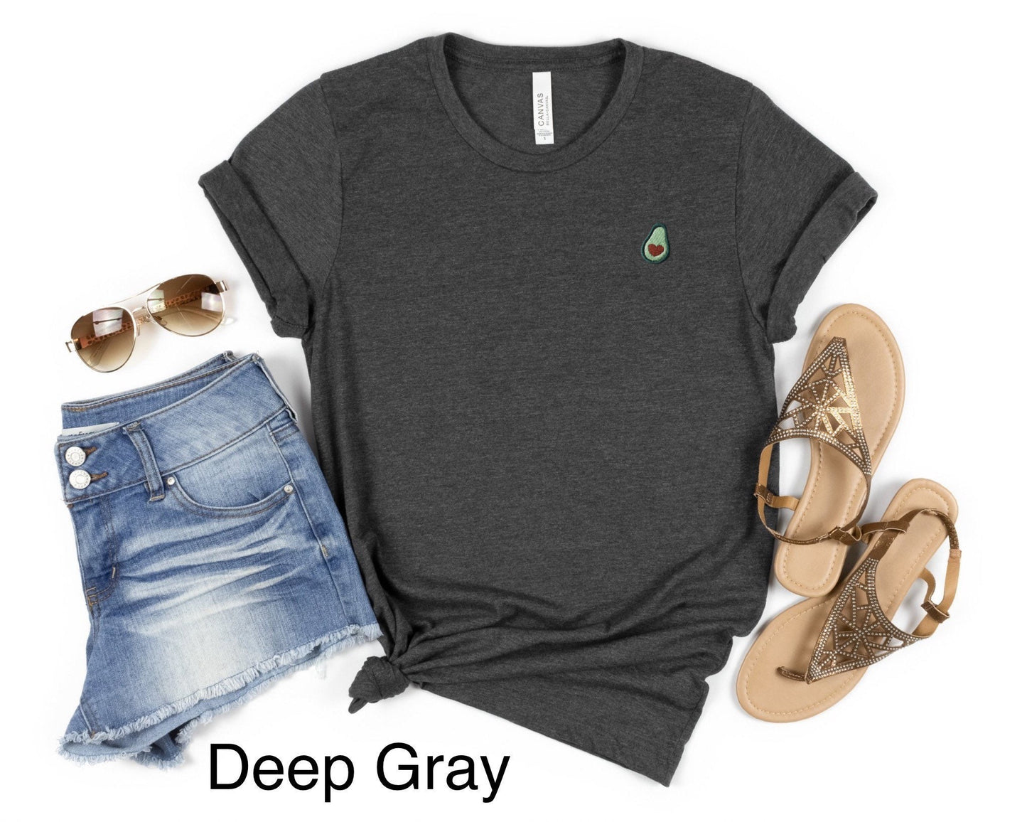 Embroidered Avocado Tee: Stitched Mini Fruit Shirt