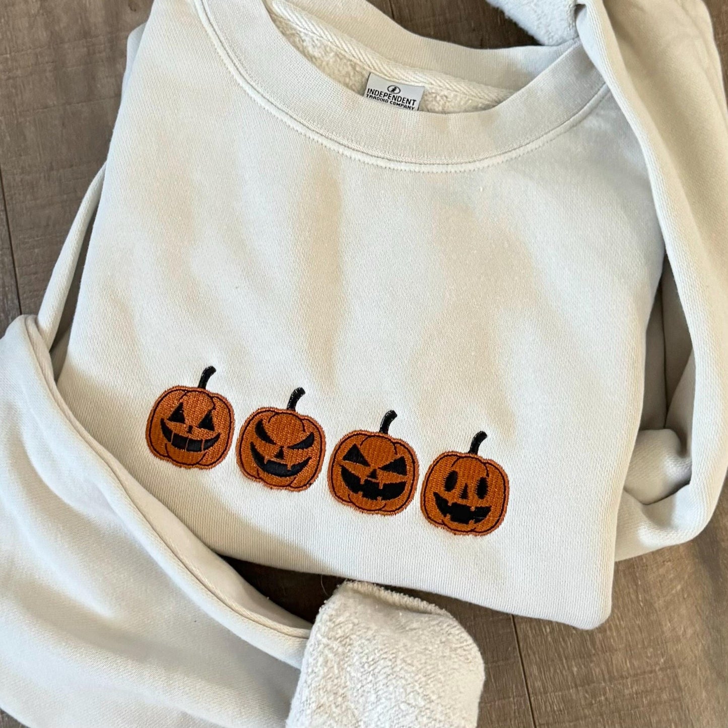 Embroidered Jack O'Lantern Sweatshirt: Pigment Dyed Halloween Pumpkins Pullover