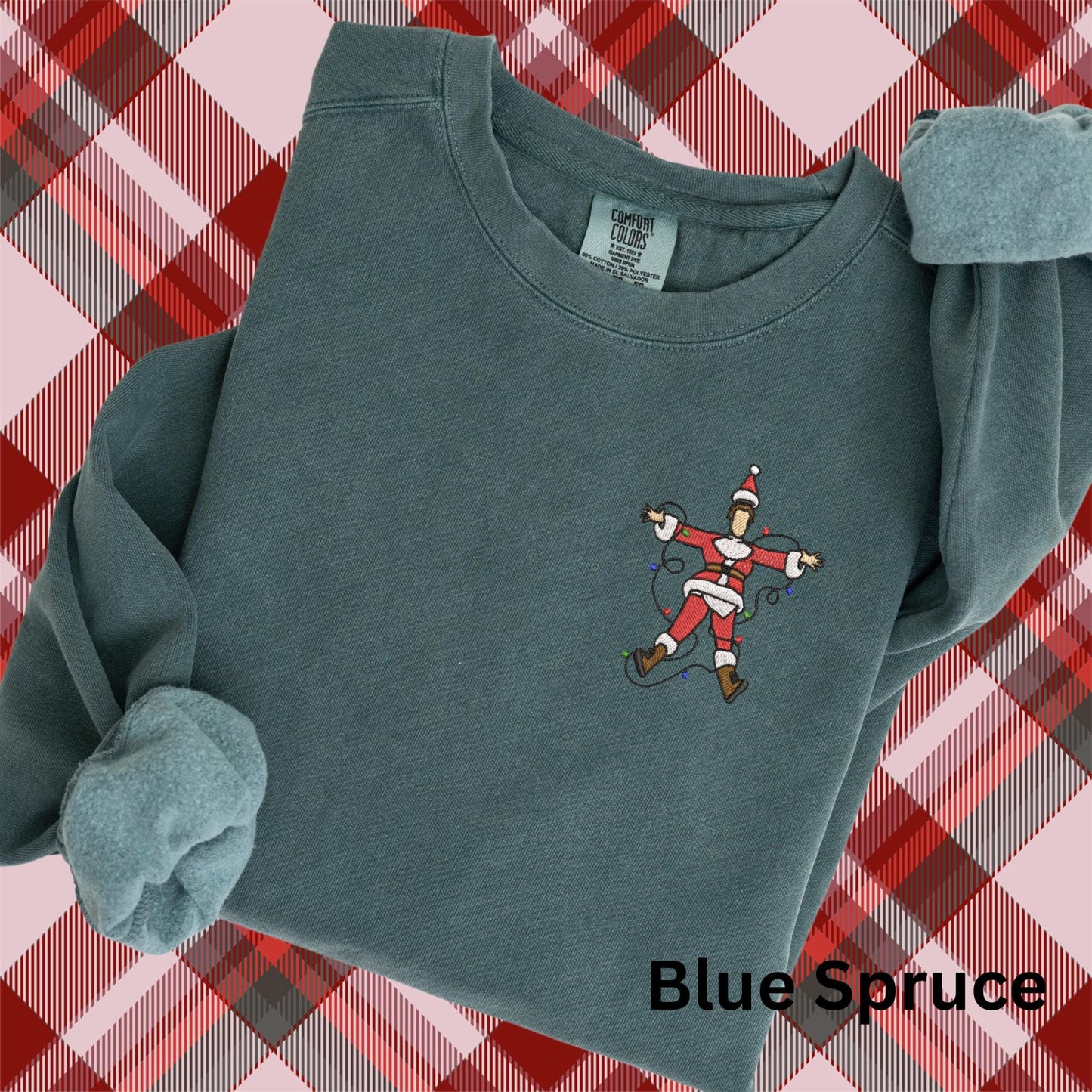 Funny Embroidered Santa Sweatshirt: Electrocuted Clark Classic Christmas Movies Pullover