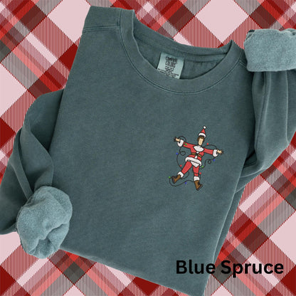 Funny Embroidered Santa Sweatshirt: Electrocuted Clark Classic Christmas Movies Pullover