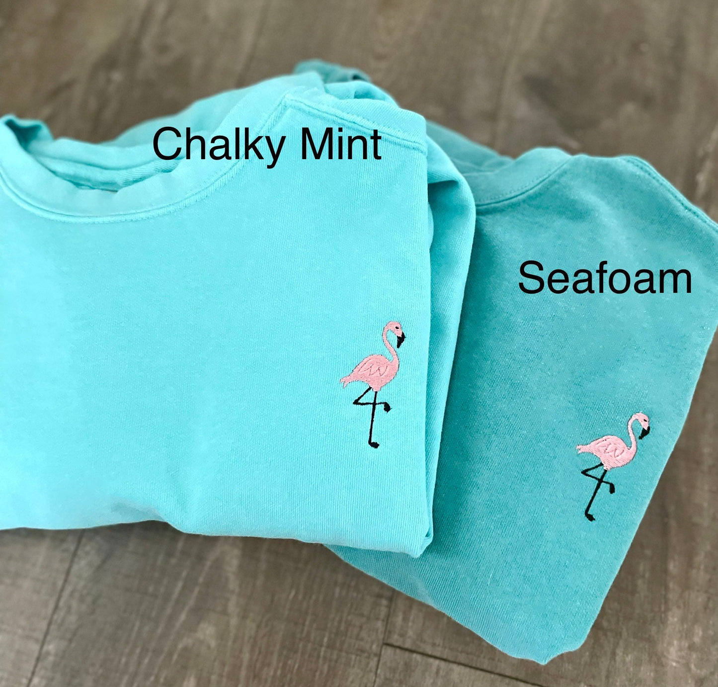 Embroidered Beach Flamingo Pigment Dyed Crewneck Sweatshirt
