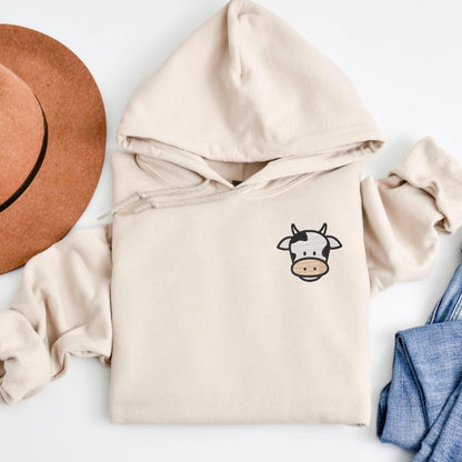 Embroidered Cow Hoodie: Farm Animal Pullover with Optional Hoof Prints